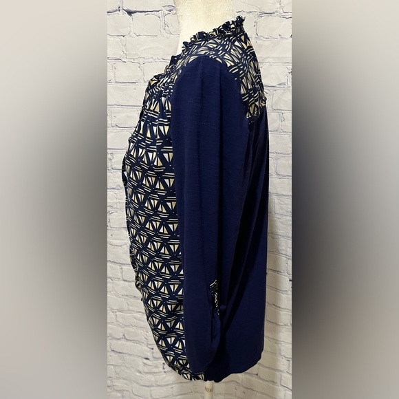 Anthropologie Meadow Rue Evella Navy Blue Sailboat Ruffle Tie Blouse S - Picture 5 of 10